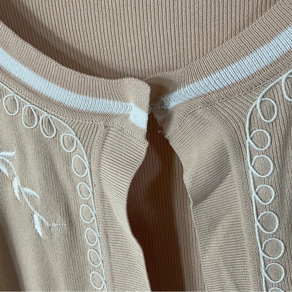 Finity Tan Embroidered Cardigan Sweater M‎ Neutral Nude Lightweight - Picture 7 of 10